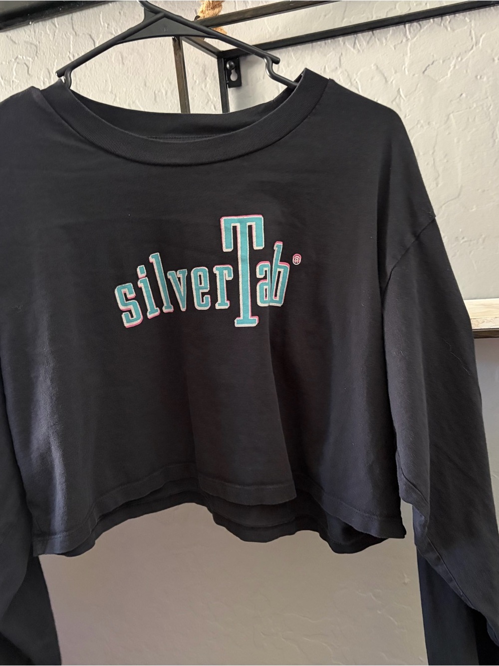 Levi's Black Cropped Logo Long Sleeve Top with Teal & Pink Trim